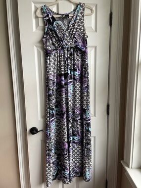 New Directions Black, Purple & Teal Paisley Maxi Dress S
